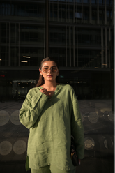 Linen Blend Mandarin Collar Shirt