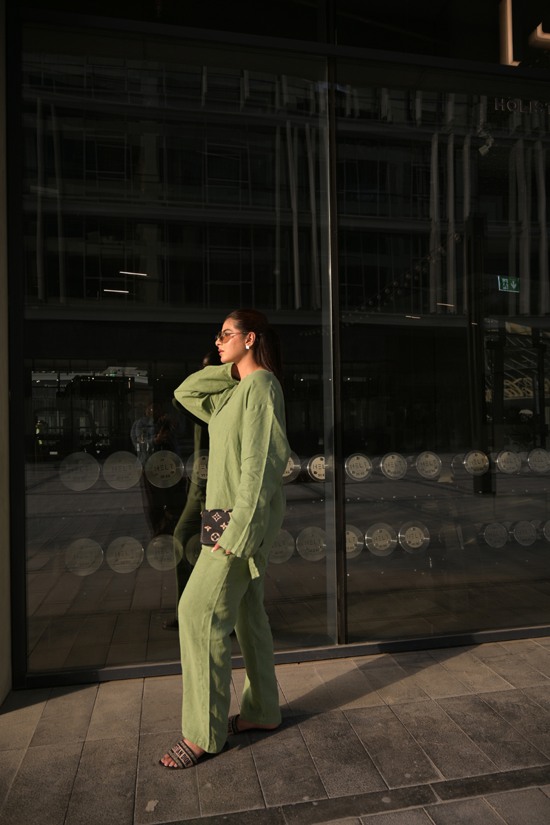 Linen Blend Mandarin Collar Shirt