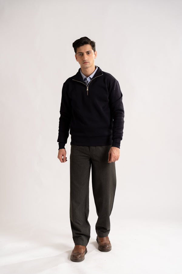 Regular - fit zip - neck sweatshirt