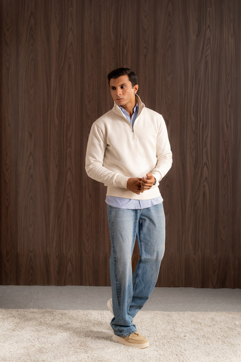 Regular - fit zip - neck sweatshirt