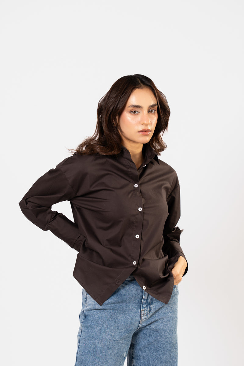 Open-collar cotton shirt
