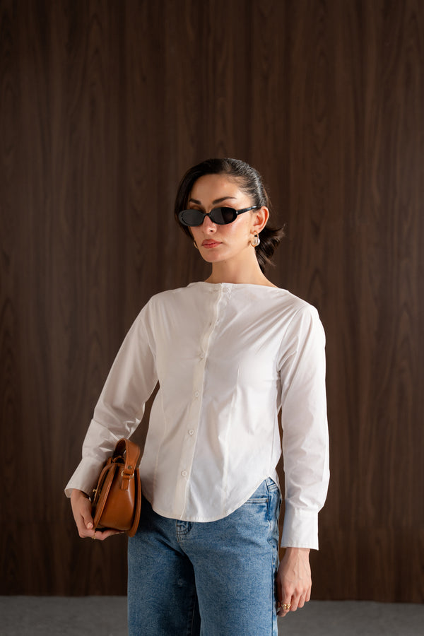 Boat-neck cotton blouse