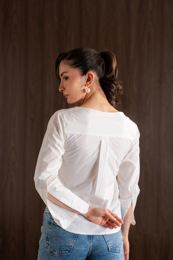 Boat-neck cotton blouse