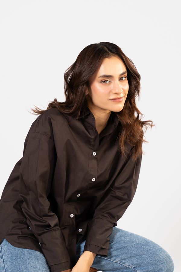 Open-collar cotton shirt