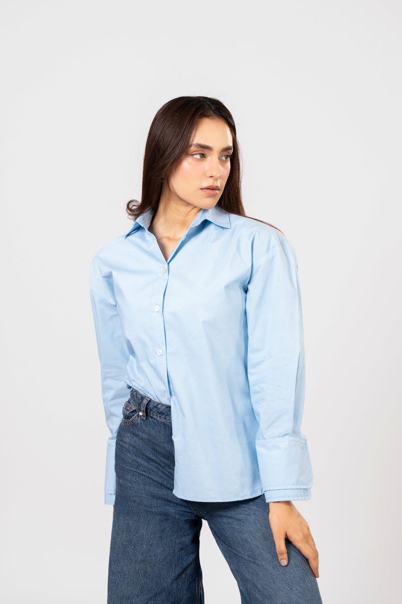 Open-collar cotton shirt