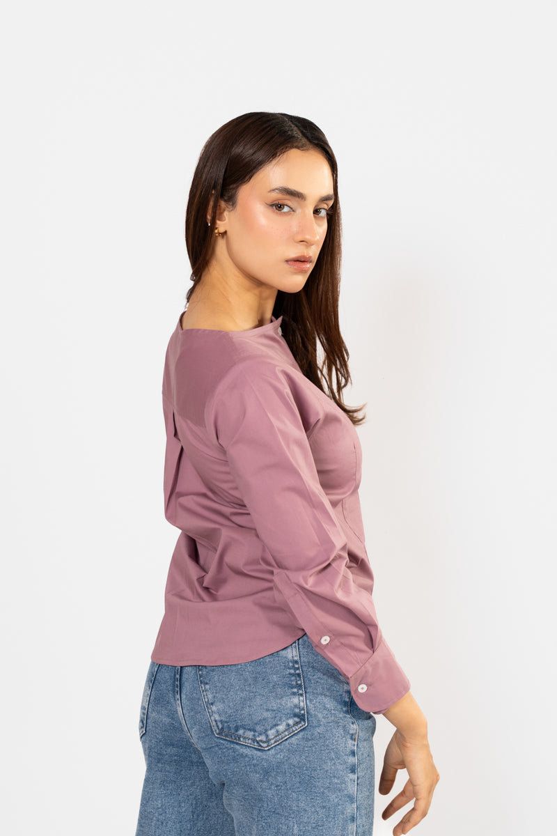 Boat-neck cotton blouse