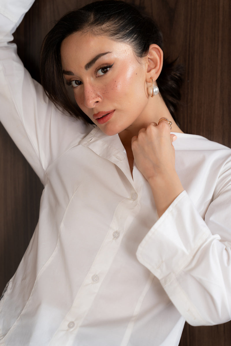 Boat-neck cotton blouse