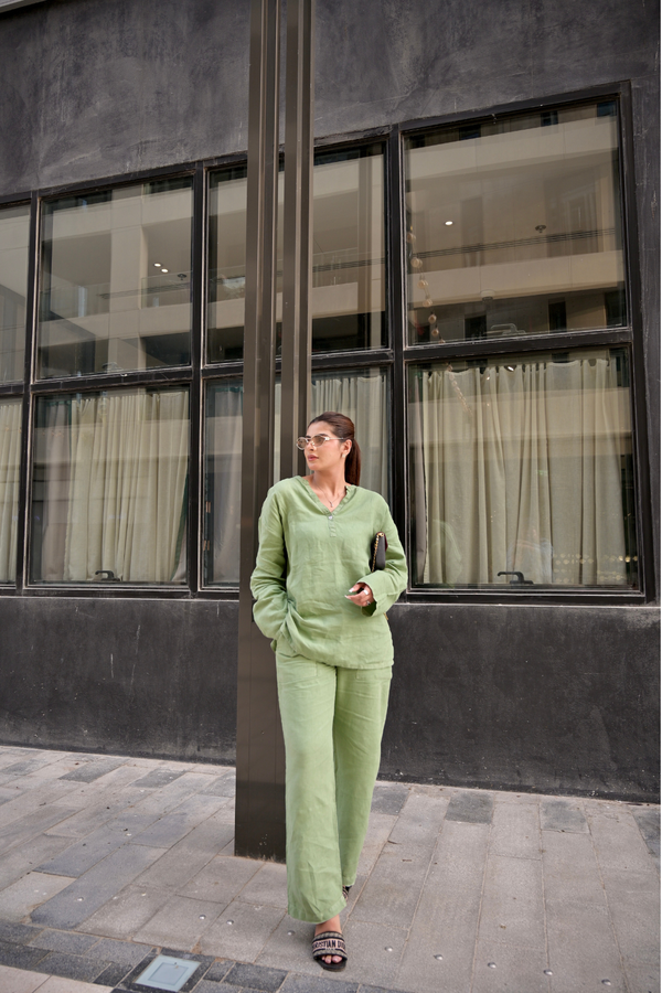 Linen Blend Mandarin Collar Shirt