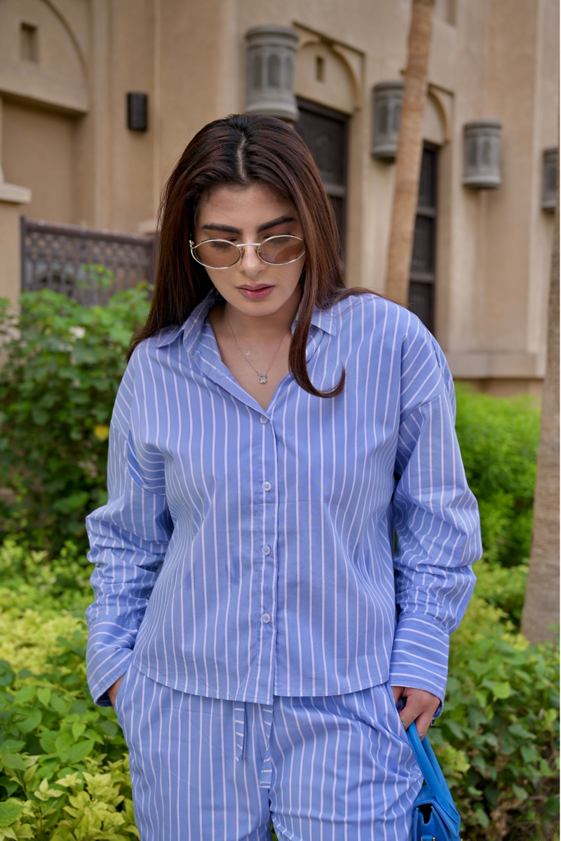 Relax Stripe Cropped Cotton Shirt