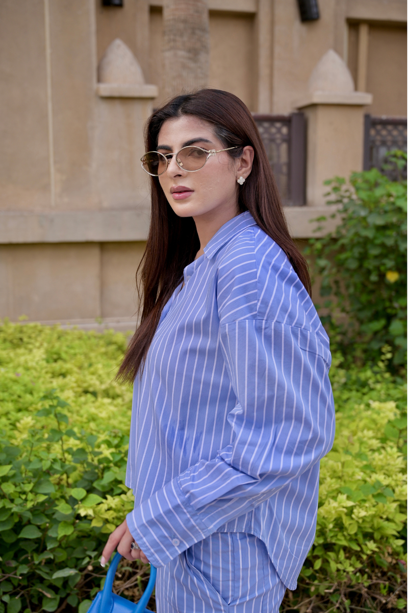 Relax Stripe Cropped Cotton Shirt