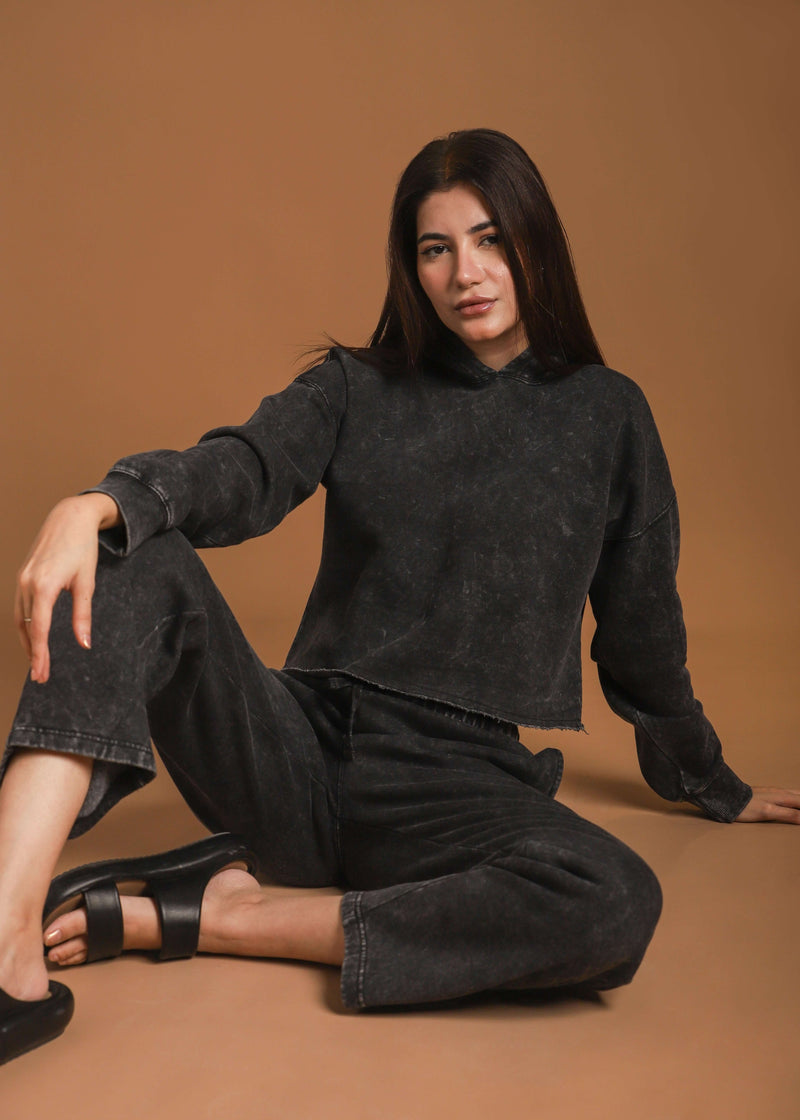 Vintage wash cropped hood set