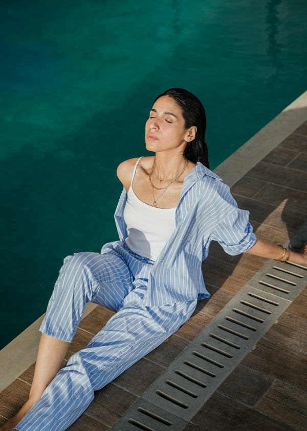 Relax Stripe Cropped Set