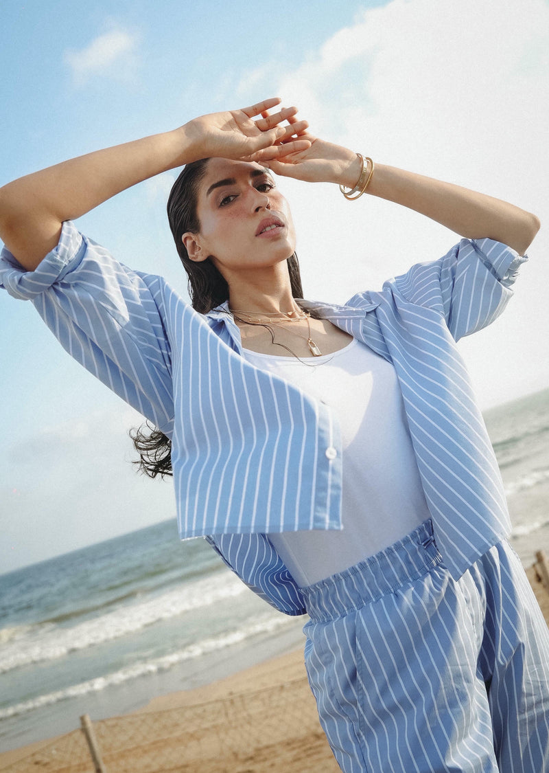 Relax Stripe Cropped Cotton Shirt