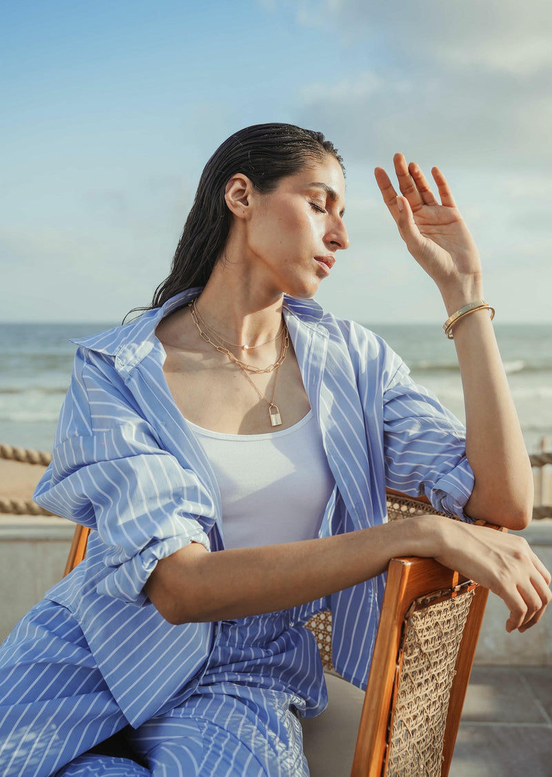 Relax Stripe Cropped Cotton Shirt