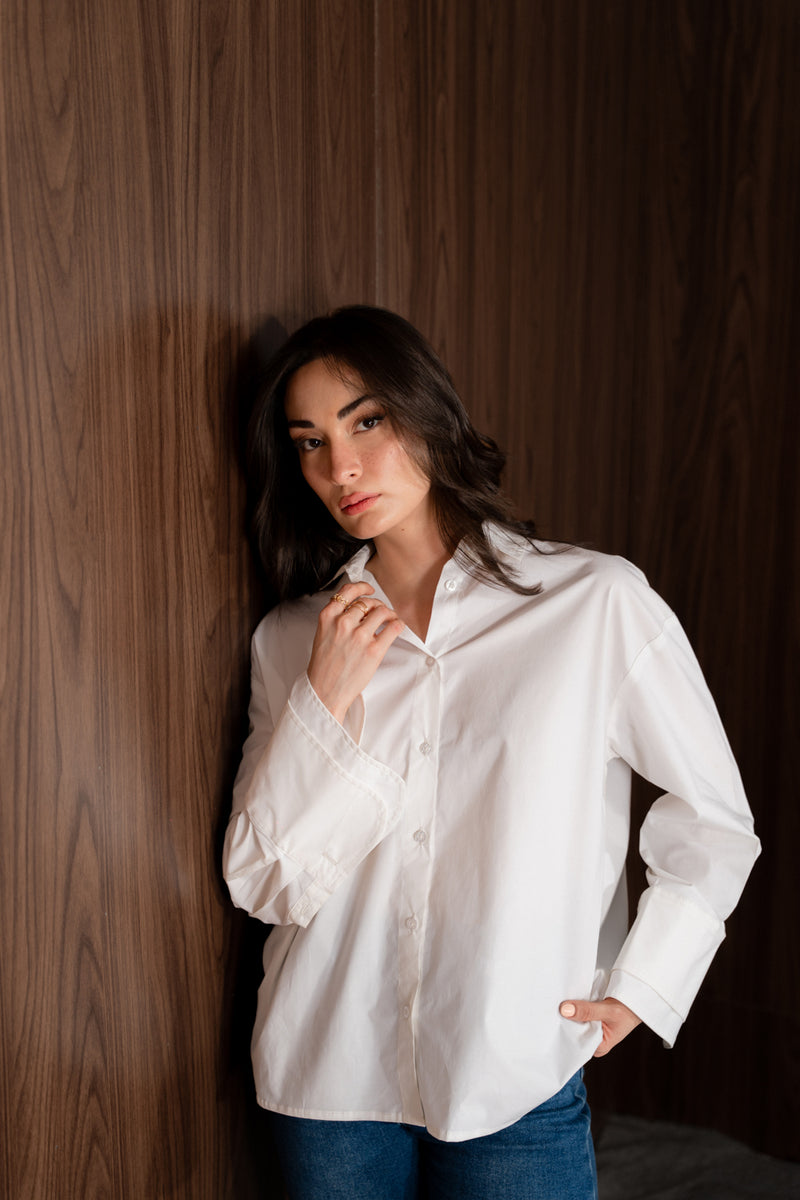 Open-collar cotton shirt