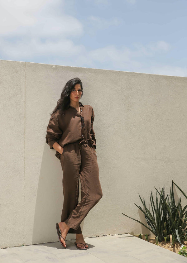 Linen Blend Button Down Set