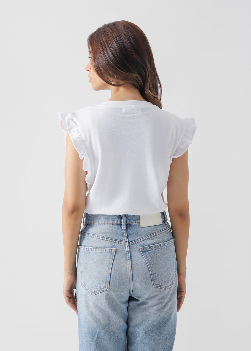 Ruffled Sleeve Cotton T-Shirt