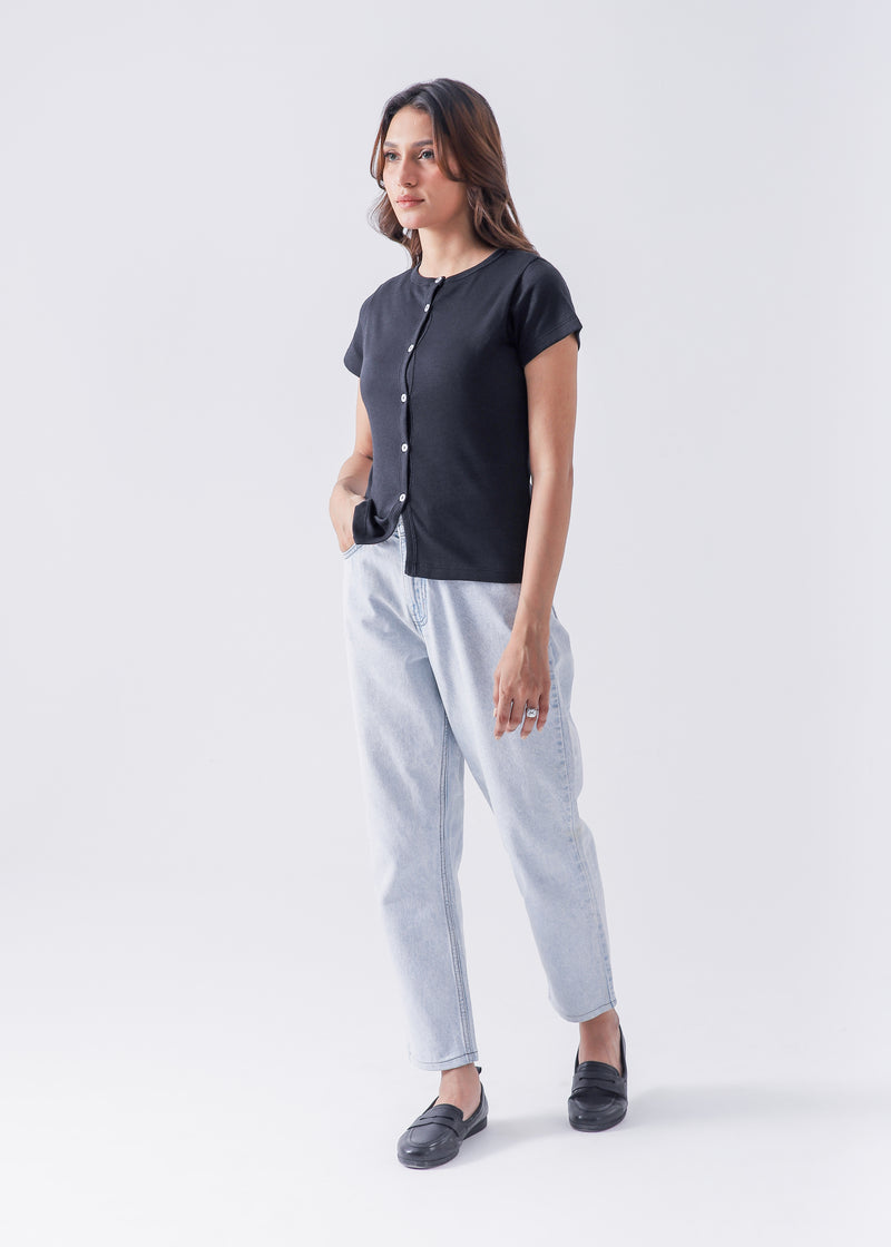 Short Sleeve Ribbed Cardigan