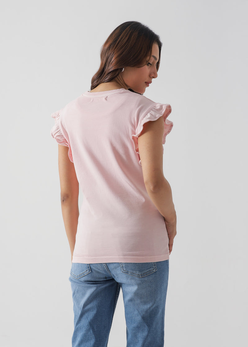 Ruffled Sleeve Cotton T-Shirt