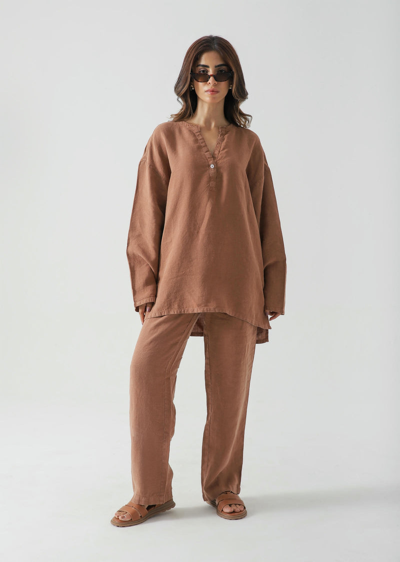 Linen Blend Mandarin Collar Set
