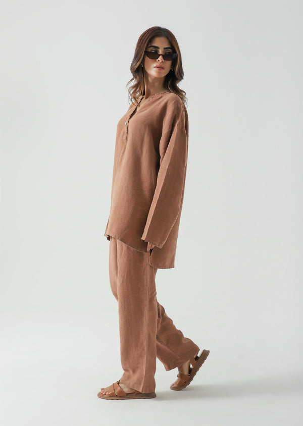 Linen Blend Mandarin Collar Set