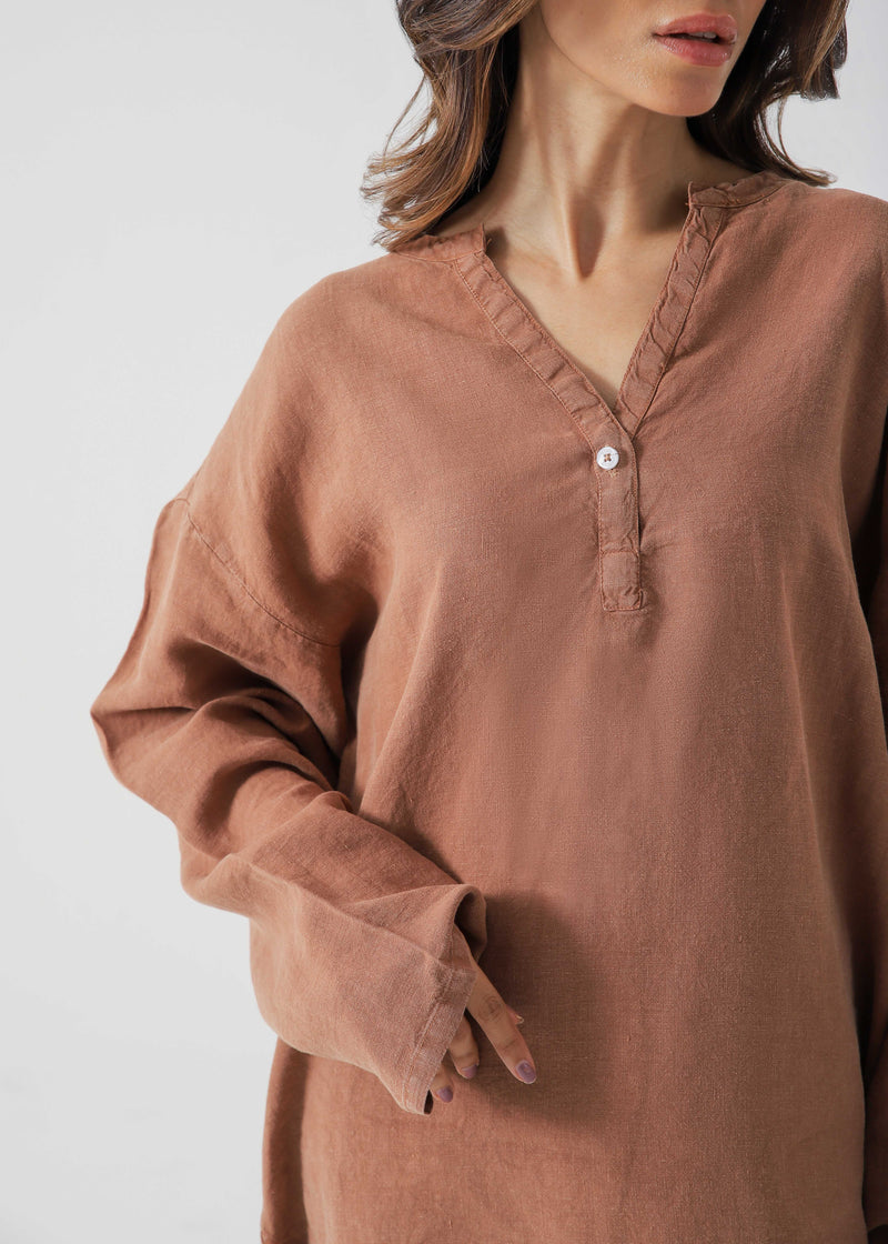 Linen Blend Mandarin Collar Shirt