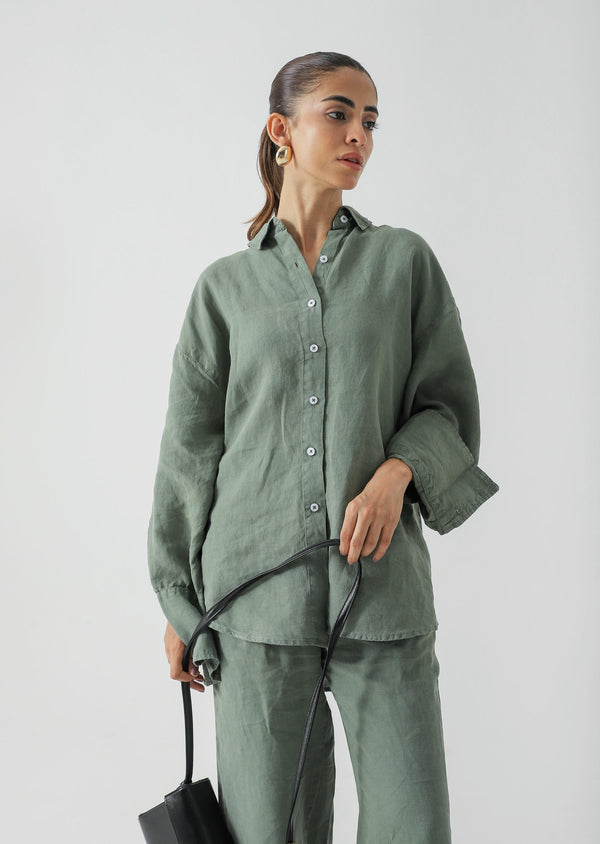 Linen Blend Button Down Set