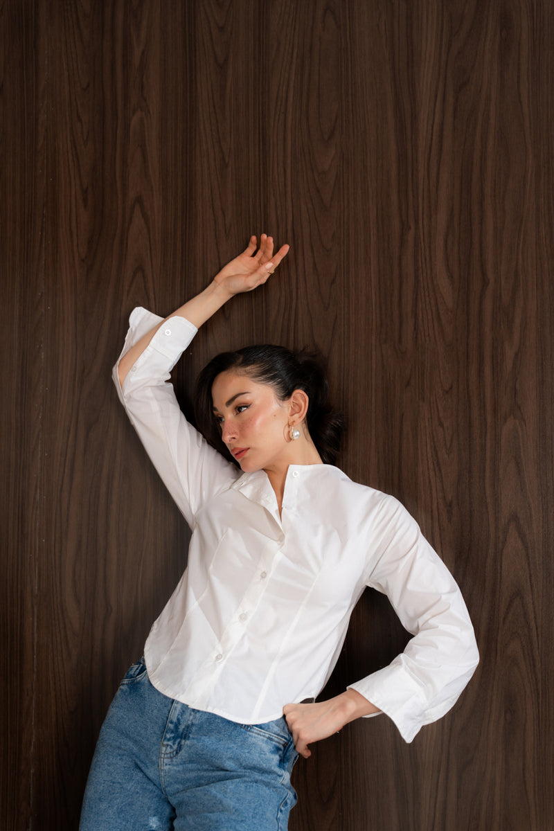 Boat-neck cotton blouse