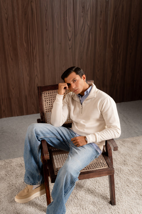 Regular - fit zip - neck sweatshirt