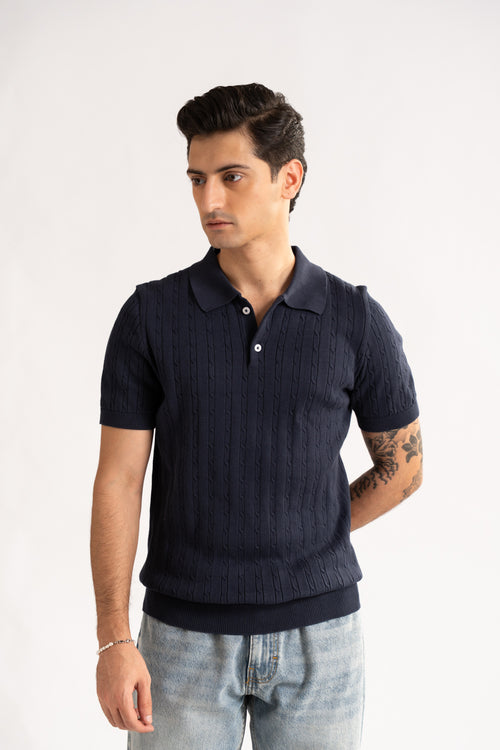 Ribbed knit polo shirt