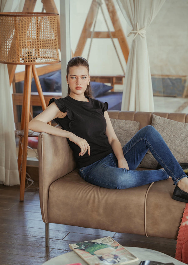 Frill sleeve t-shirt